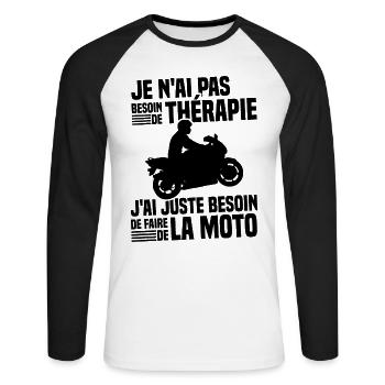 Besoin de faire de la moto cadeau motard - T-shirt baseball manches longues Homme - blanc/noir - Devant - Nik (191cm)