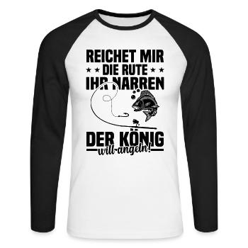Reichet mir die rute ihr der könig will angeln! - Unisex Baseballshirt langarm - Weiß/Schwarz - Vorne - Nik (191cm)