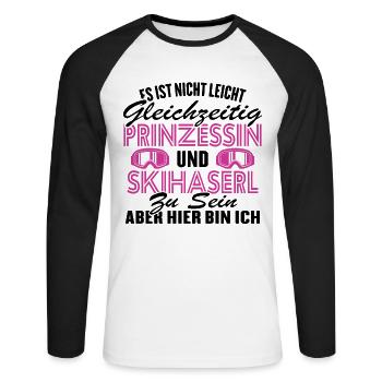 Prinzessin und Skihaserl - Unisex Baseballshirt langarm - Weiß/Schwarz - Vorne - Nik (191cm)