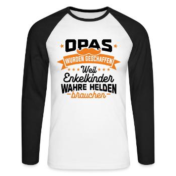 Opas wurden geschaffen weil Enkelkinder wahre Held - Unisex Baseballshirt langarm - Weiß/Schwarz - Vorne - Nik (191cm)