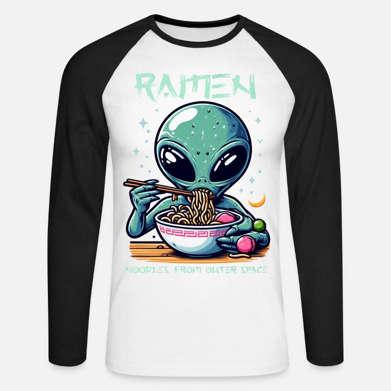Outer Space Ramen Alien Nudeln - Unisex Baseballshirt langarm - Weiß/Schwarz