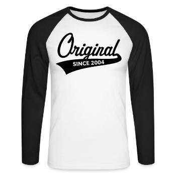 Original depuis 2004 (année de naissance, anniversaire / b) - T-shirt baseball manches longues Homme - blanc/noir - Devant - Nik (191cm)