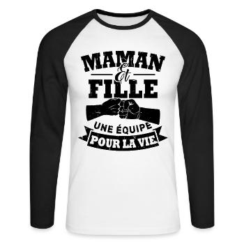 Maman et fille une équipe pour la vie - T-shirt baseball manches longues Homme - blanc/noir - Devant - Nik (191cm)