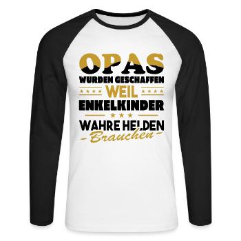 Opas wurden geschaffen weil Enkelkinder wahre Held - Unisex Baseballshirt langarm - Weiß/Schwarz - Vorne - Nik (191cm)