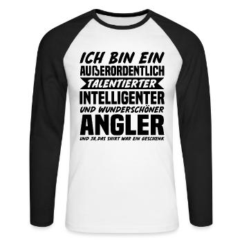 Außerordentlich Talentierter Intelligenter Angler - Unisex Baseballshirt langarm - Weiß/Schwarz - Vorne - Nik (191cm)