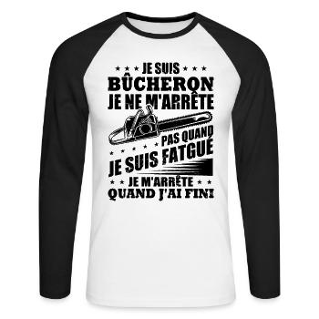 Je suis bûcheron - T-shirt baseball manches longues Homme - blanc/noir - Devant - Nik (191cm)