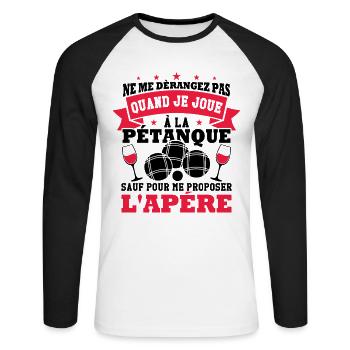 Stör mich nicht, wenn ich Pétanque spiele - Unisex Baseballshirt langarm - Weiß/Schwarz - Vorne - Nik (191cm)