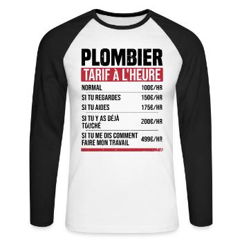 Klempner Stundensatz Humor Geschenkidee - Unisex Baseballshirt langarm - Weiß/Schwarz - Vorne - Nik (191cm)