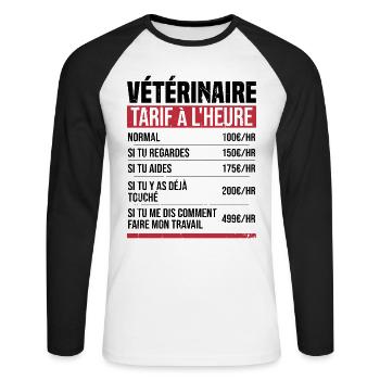 Tierarzt Stundensatz Humor Geschenkidee - Unisex Baseballshirt langarm - Weiß/Schwarz - Vorne - Nik (191cm)