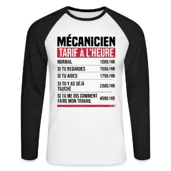 Mechaniker Stundensatz Humor Geschenkidee - Unisex Baseballshirt langarm - Weiß/Schwarz - Vorne - Nik (191cm)