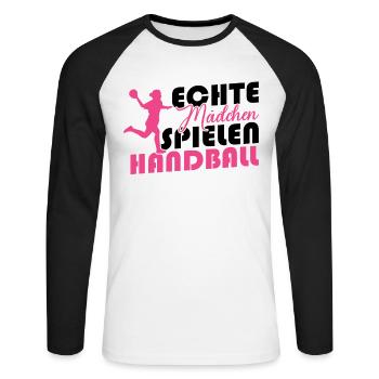 Real girls playing handball - Unisex Long Sleeve Baseball T-Shirt - white/black - Front - Nik (191cm)