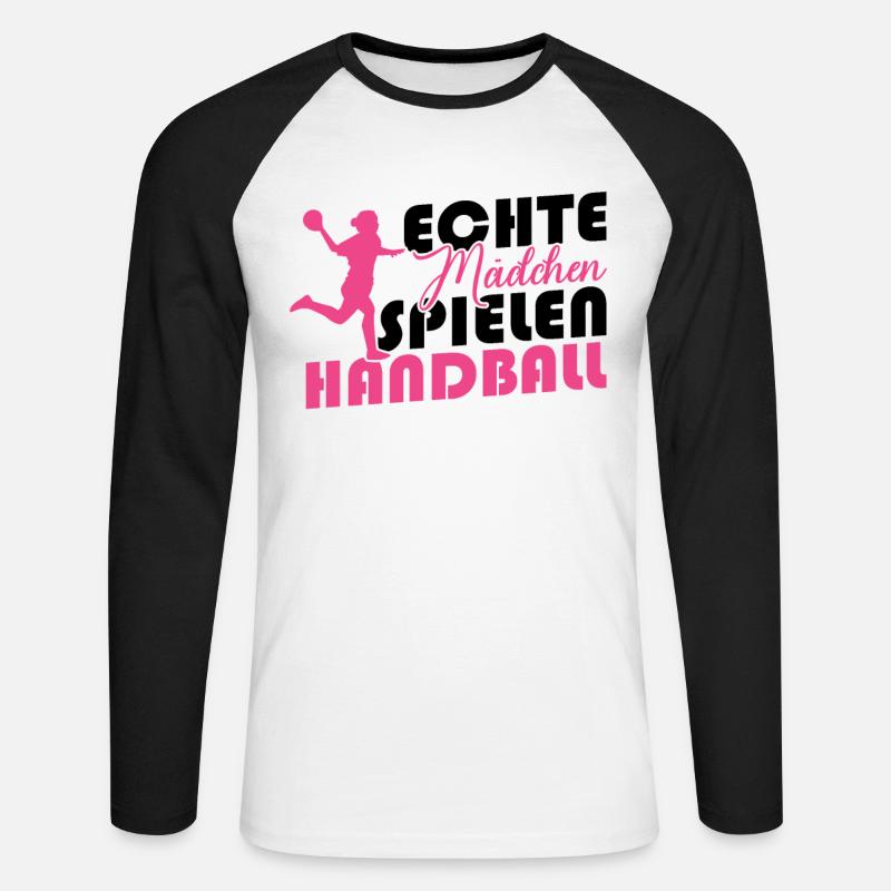Echte Mädchen spielen Handball - Unisex Baseballshirt langarm - Weiß/Schwarz