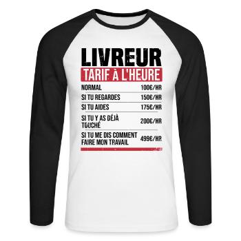 Lieferbote Stundensatz Humor Geschenkidee - Unisex Baseballshirt langarm - Weiß/Schwarz - Vorne - Nik (191cm)