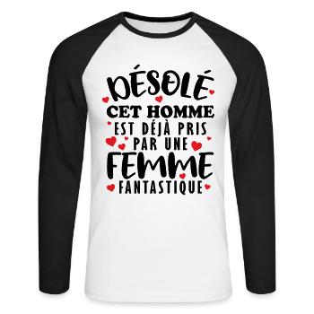Dieser Mann ist bereits von einer fantastischen Frau Vergeben - Unisex Baseballshirt langarm - Weiß/Schwarz - Vorne - Nik (191cm)