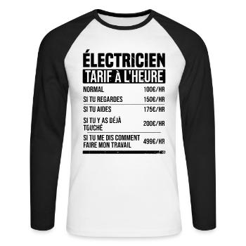 Elektriker Stundensatz Geschenkidee Humor - Unisex Baseballshirt langarm - Weiß/Schwarz - Vorne - Nik (191cm)
