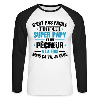 Super Opa und Fischer - Unisex Baseballshirt langarm - Weiß/Schwarz - Vorne - Nik (191cm)