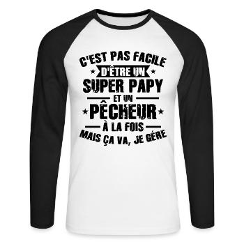 Super Opa und Fischer - Unisex Baseballshirt langarm - Weiß/Schwarz - Vorne - Nik (191cm)