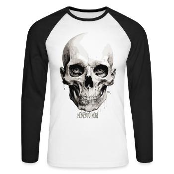 Memento mori - Skull Totenkopf - Unisex Baseballshirt langarm - Weiß/Schwarz - Vorne - Nik (191cm)