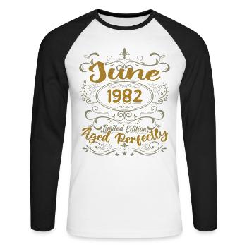 1982 June 1982 Birthday Gift June 1982 June - Unisex Long Sleeve Baseball T-Shirt - white/black - Front - Nik (191cm)