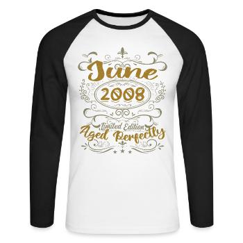 2008 Juni 2008 Geburtstagsgeschenk Juni 2008 Juni - Unisex Baseballshirt langarm - Weiß/Schwarz - Vorne - Nik (191cm)