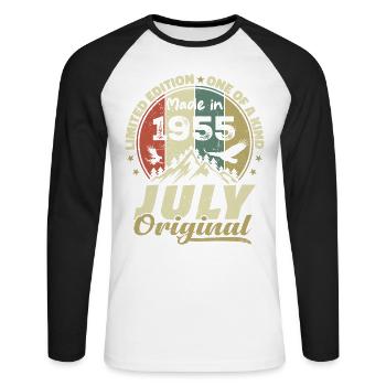 July 1955 Birthday Gift 1955 July 1955 - Unisex Long Sleeve Baseball T-Shirt - white/black - Front - Nik (191cm)