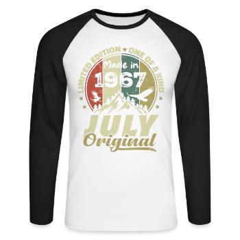 Juli 1967 Geburtstagsgeschenk 1967 Juli 1967 - Unisex Baseballshirt langarm - Weiß/Schwarz - Vorne - Nik (191cm)