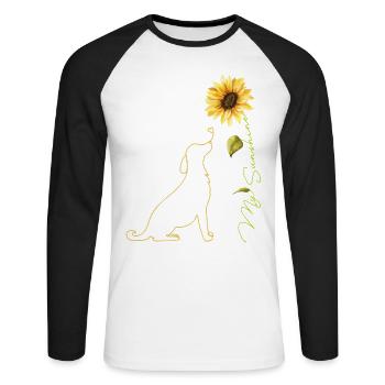 Hund Sonnenblume, süße Hunde-T-Shirts Sunshine Hundeliebhaber - Unisex Baseballshirt langarm - Weiß/Schwarz - Vorne - Nik (191cm)