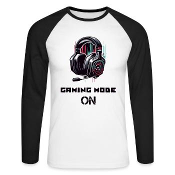 Mode de jeu sur la chemise Gamer Sayings - T-shirt baseball manches longues Homme - blanc/noir - Devant - Nik (191cm)