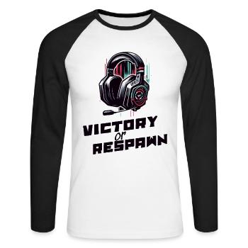 Chemise Victory ou Respawn Gaming Dictons - T-shirt baseball manches longues Homme - blanc/noir - Devant - Nik (191cm)
