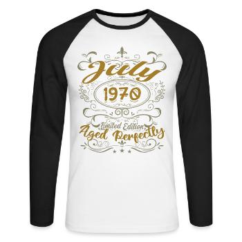 Juillet 1970 Anniversaire Juillet 1970 Cadeau 1970 - T-shirt baseball manches longues Homme - blanc/noir - Devant - Nik (191cm)