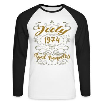 Juillet 1974 Anniversaire Juillet 1974 Cadeau 1974 - T-shirt baseball manches longues Homme - blanc/noir - Devant - Nik (191cm)