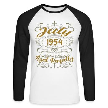 Juli 1954 Geburtstag Juli 1954 Geschenk 1954 - Unisex Baseballshirt langarm - Weiß/Schwarz - Vorne - Nik (191cm)