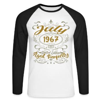 Juli 1967 Geburtstag Juli 1967 Geschenk 1967 - Unisex Baseballshirt langarm - Weiß/Schwarz - Vorne - Nik (191cm)