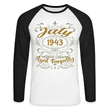 July 1943 Birthday July 1943 Gift 1943 - Unisex Long Sleeve Baseball T-Shirt - white/black - Front - Nik (191cm)