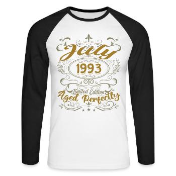 Juillet 1993 Anniversaire Juillet 1993 Cadeau 1993 - T-shirt baseball manches longues Homme - blanc/noir - Devant - Nik (191cm)