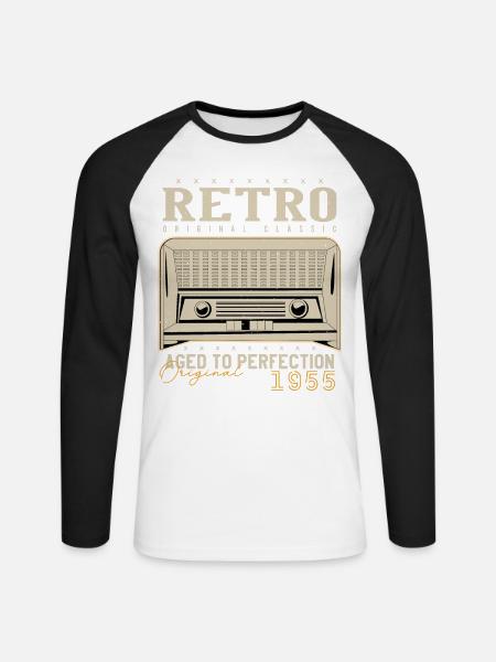 Rétro 1955 Cadeau Anniversaire 1955 Millésime 1955 - T-shirt baseball manches longues Homme - blanc/noir