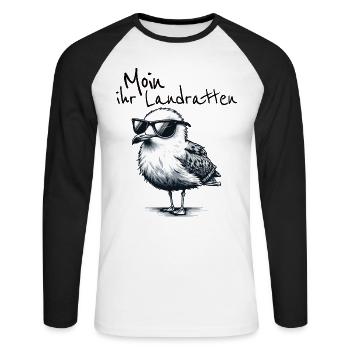 Moin ihr Landratten Lustiger Möwe Spruch - Unisex Baseballshirt langarm - Weiß/Schwarz - Vorne - Nik (191cm)
