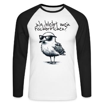 Where's My Fish Sandwich Cool Seagull Saying - Unisex Long Sleeve Baseball T-Shirt - white/black - Front - Nik (191cm)