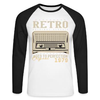 Rétro 1979 Cadeau Anniversaire 1979 Millésime 1979 - T-shirt baseball manches longues Homme - blanc/noir - Devant - Nik (191cm)