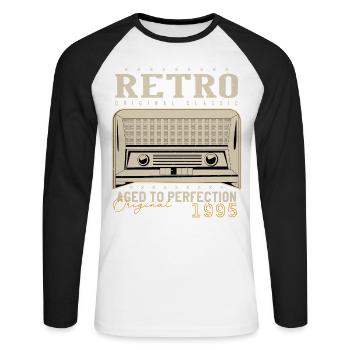 Rétro 1995 Cadeau Anniversaire 1995 Millésime 1995 - T-shirt baseball manches longues Homme - blanc/noir - Devant - Nik (191cm)