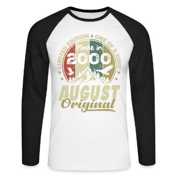Août 2000 Vintage 2000 Cadeau D'anniversaire Août - T-shirt baseball manches longues Homme - blanc/noir - Devant - Nik (191cm)