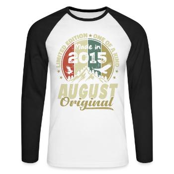 Août 2015 Vintage 2015 Cadeau D'anniversaire Août - T-shirt baseball manches longues Homme - blanc/noir - Devant - Nik (191cm)