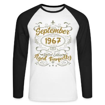 Legends September 1967 | Gift September 1967 - Unisex Long Sleeve Baseball T-Shirt - white/black - Front - Nik (191cm)