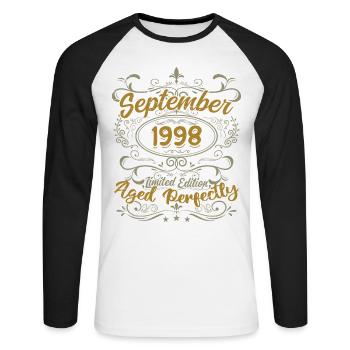 Légendes Septembre 1998 | Gift September 1998 - T-shirt baseball manches longues Homme - blanc/noir - Devant - Nik (191cm)