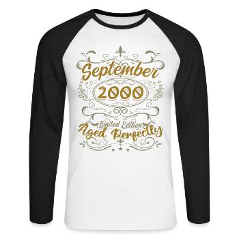 Legends September 2000 | Gift September 2000 - Unisex Long Sleeve Baseball T-Shirt - white/black - Front - Nik (191cm)