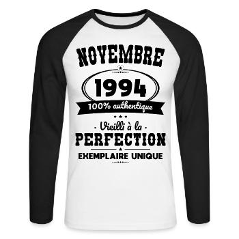 30th Anniversary - November 1994 Perfection - Unisex Long Sleeve Baseball T-Shirt - white/black - Front - Nik (191cm)