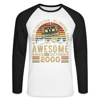 October 2000 Birthday Gift October 2000 - Unisex Long Sleeve Baseball T-Shirt - white/black - Front - Nik (191cm)
