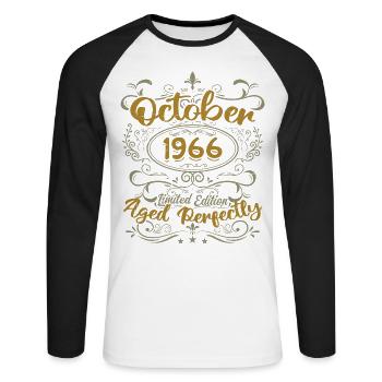October 1966 Gift 1966 Birthday October 1966 - Unisex Long Sleeve Baseball T-Shirt - white/black - Front - Nik (191cm)