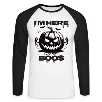 Citrouille d’Halloween Je suis ici pour les huées - T-shirt baseball manches longues Homme - blanc/noir - Devant - Nik (191cm)