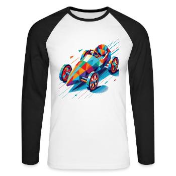 Boîte à savon colorée Retro Polygon racer - T-shirt baseball manches longues Homme - blanc/noir - Devant - Nik (191cm)